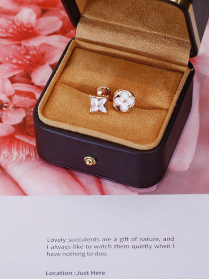 [Panda Jewelry]STAR AND SUN PINK GOLD MOP STUD EARRINGS