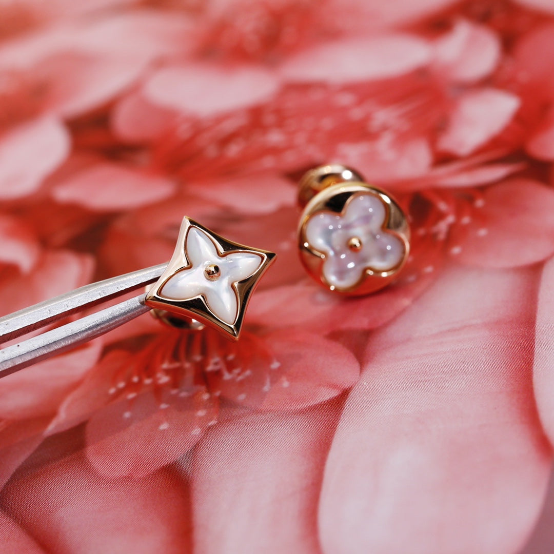 [Panda Jewelry]STAR AND SUN PINK GOLD MOP STUD EARRINGS
