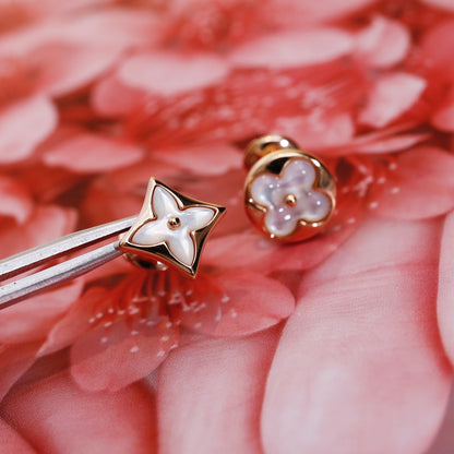 [Panda Jewelry]STAR AND SUN PINK GOLD MOP STUD EARRINGS