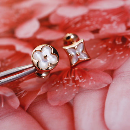 [Panda Jewelry]STAR AND SUN PINK GOLD MOP STUD EARRINGS