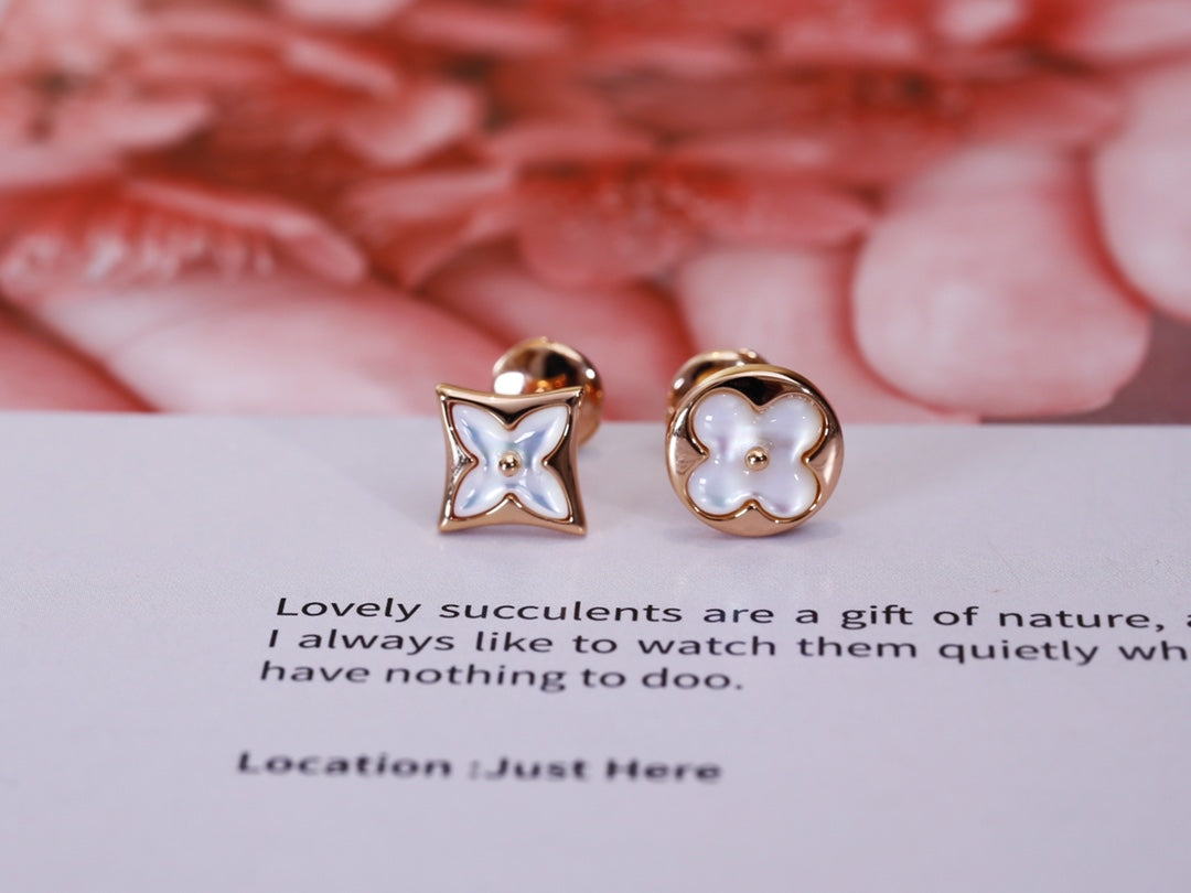 [Panda Jewelry]STAR AND SUN PINK GOLD MOP STUD EARRINGS