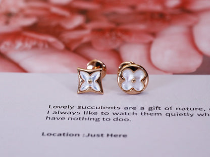 [Panda Jewelry]STAR AND SUN PINK GOLD MOP STUD EARRINGS