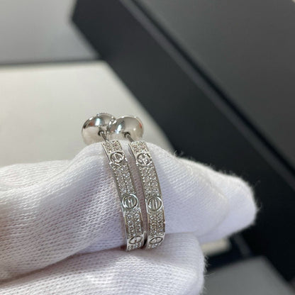 [Panda Jewelry]LOVE DIAMOND SILVER HOOP EARRINGS