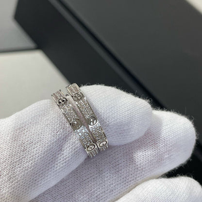 [Panda Jewelry]LOVE DIAMOND SILVER HOOP EARRINGS