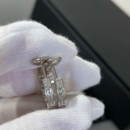 [Panda Jewelry]LOVE DIAMOND SILVER HOOP EARRINGS