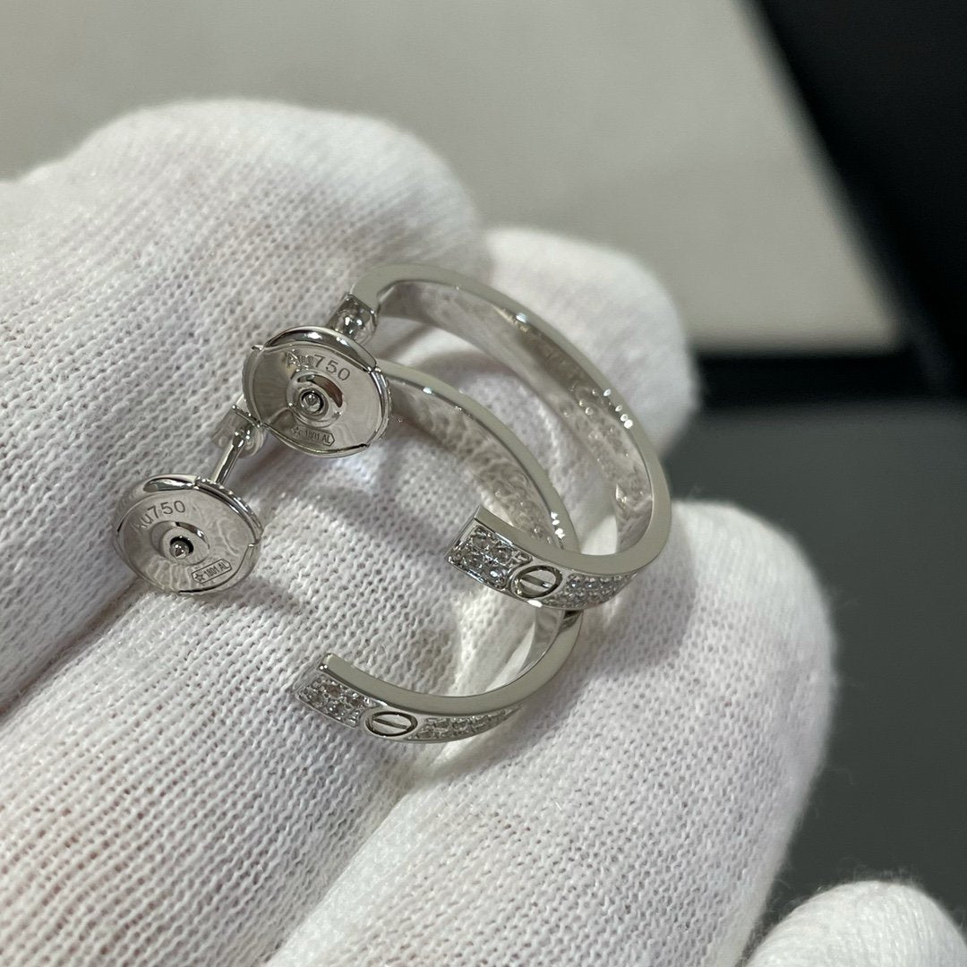 [Panda Jewelry]LOVE DIAMOND SILVER HOOP EARRINGS