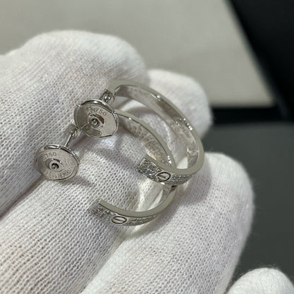[Panda Jewelry]LOVE DIAMOND SILVER HOOP EARRINGS