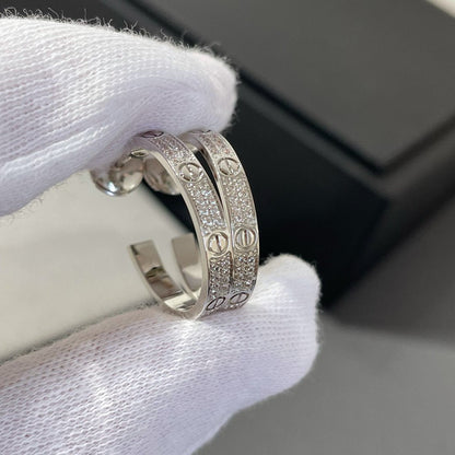 [Panda Jewelry]LOVE DIAMOND SILVER HOOP EARRINGS