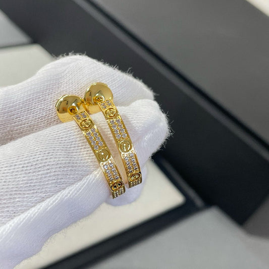 [Panda Jewelry]LOVE DIAMOND GOLD HOOP EARRINGS