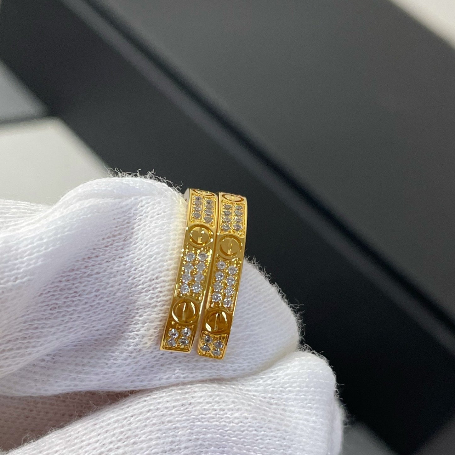 [Panda Jewelry]LOVE DIAMOND GOLD HOOP EARRINGS