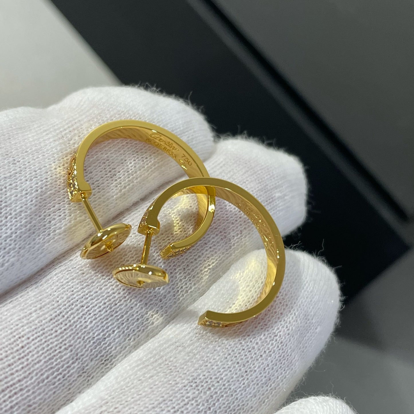 [Panda Jewelry]LOVE DIAMOND GOLD HOOP EARRINGS