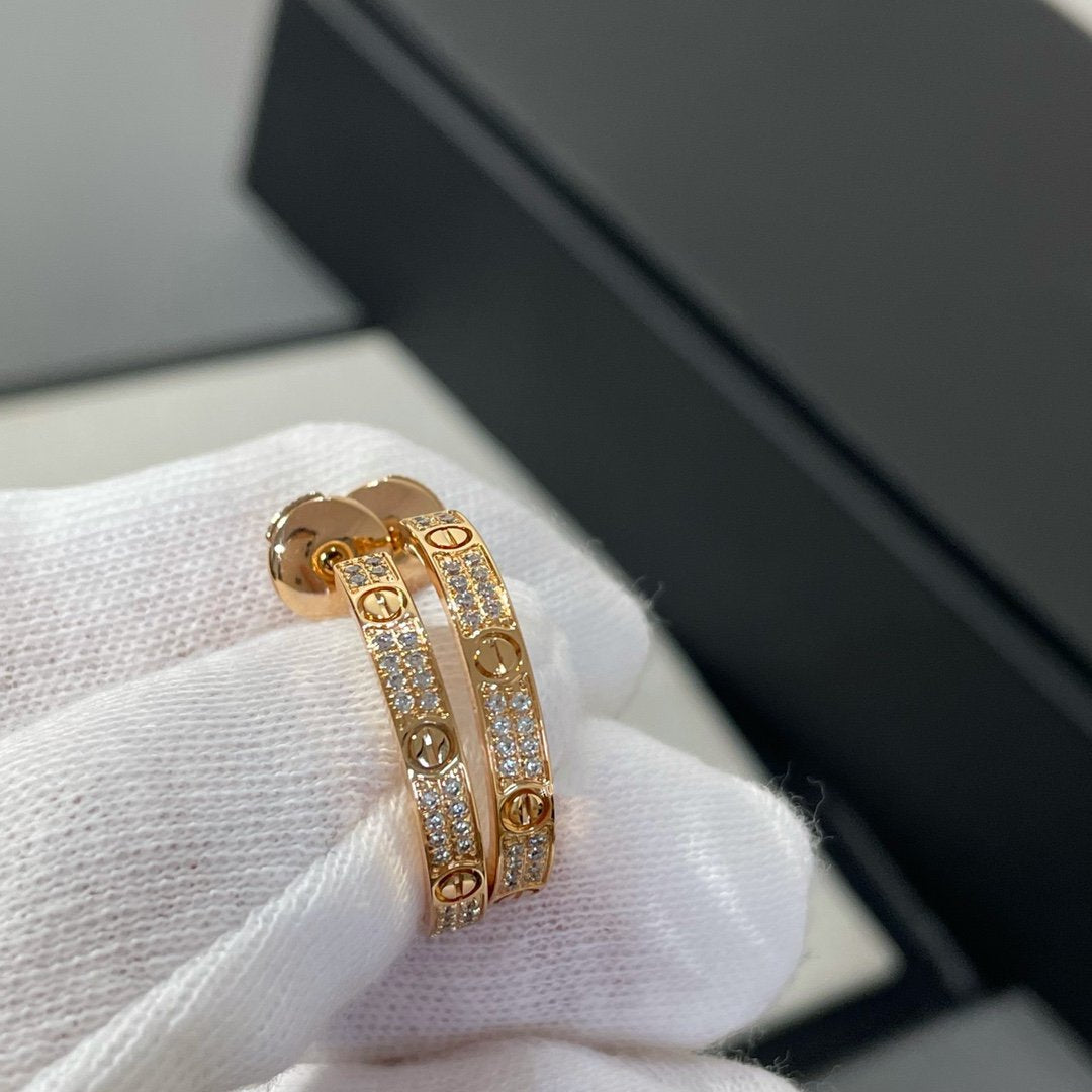 [Panda Jewelry]LOVE DIAMOND PINK GOLD HOOP EARRINGS