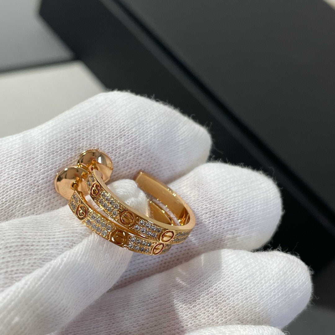 [Panda Jewelry]LOVE DIAMOND PINK GOLD HOOP EARRINGS
