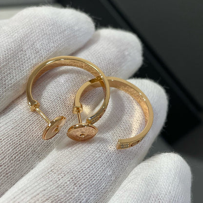 [Panda Jewelry]LOVE DIAMOND PINK GOLD HOOP EARRINGS