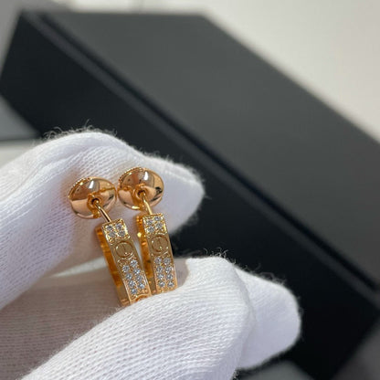 [Panda Jewelry]LOVE DIAMOND PINK GOLD HOOP EARRINGS