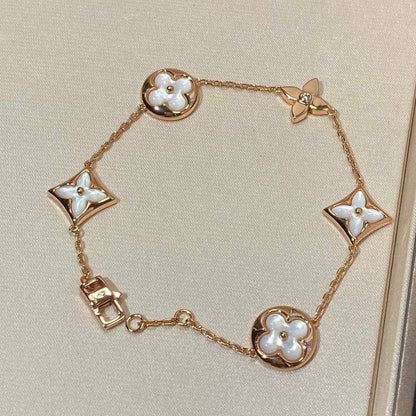 [Panda Jewelry]STAR AND SUN 5 MOTIF MOP PINK GOLD BRACELET