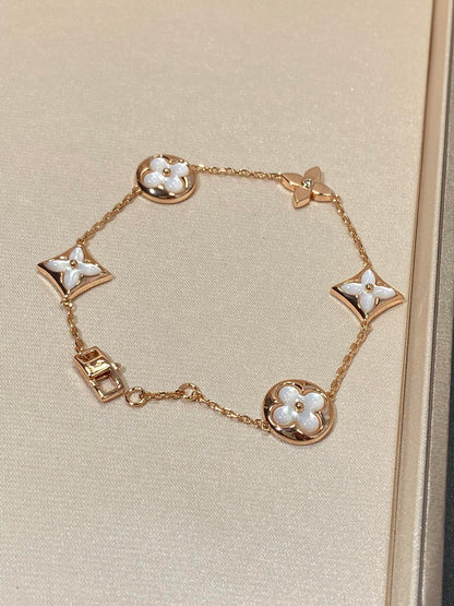 [Panda Jewelry]STAR AND SUN 5 MOTIF MOP PINK GOLD BRACELET