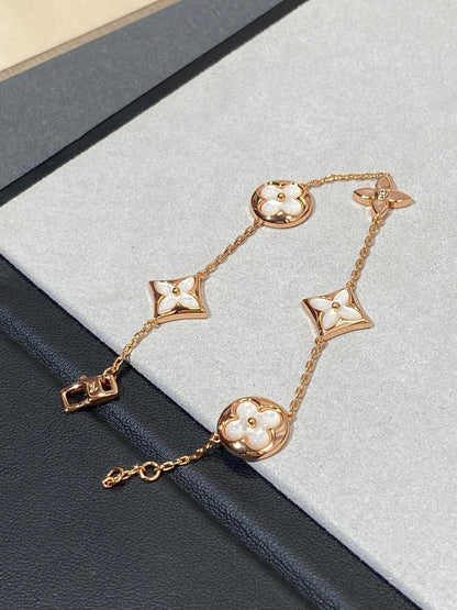 [Panda Jewelry]STAR AND SUN 5 MOTIF MOP PINK GOLD BRACELET