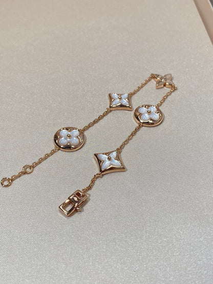 [Panda Jewelry]STAR AND SUN 5 MOTIF MOP PINK GOLD BRACELET