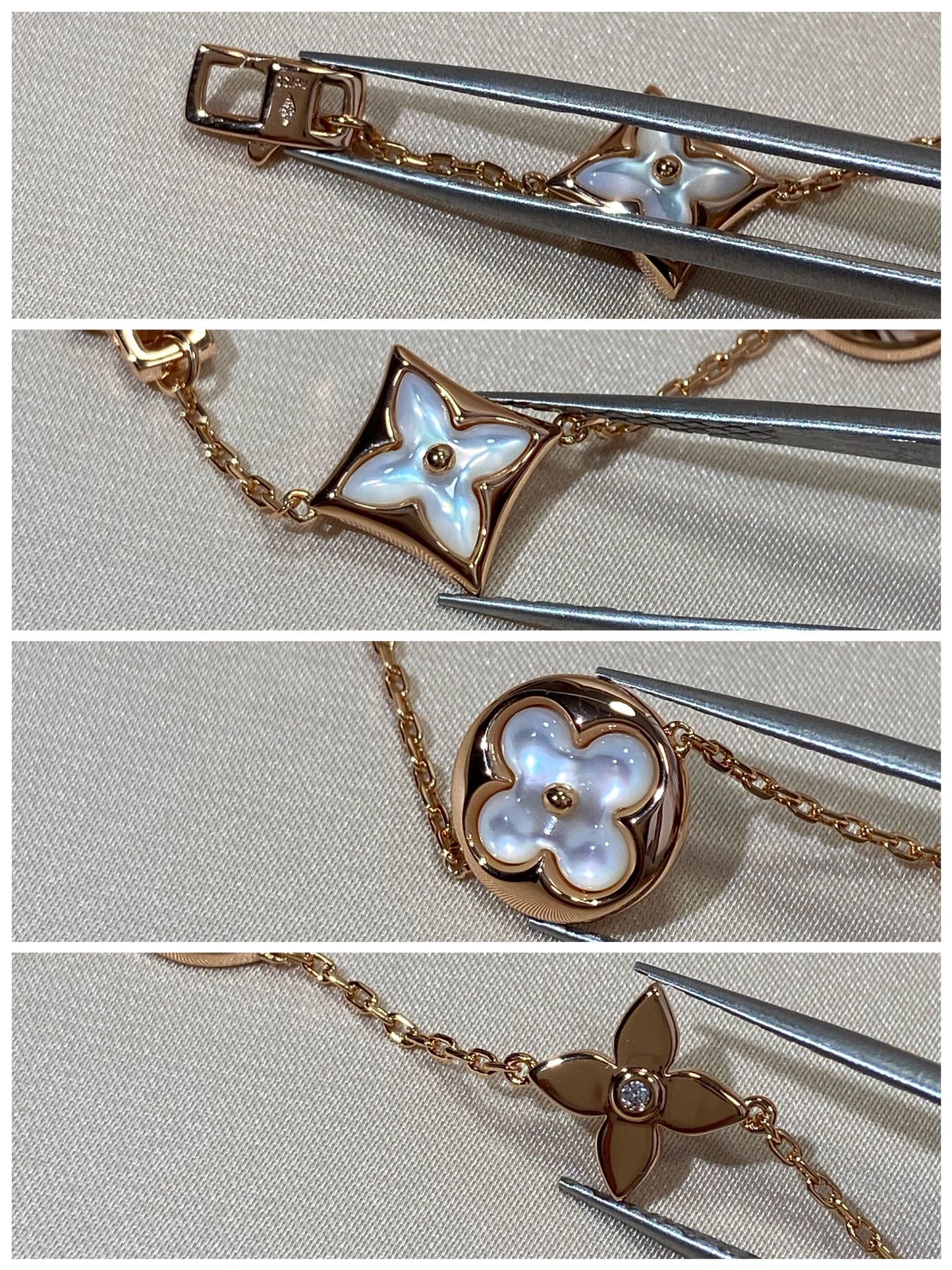 [Panda Jewelry]STAR AND SUN 5 MOTIF MOP PINK GOLD BRACELET