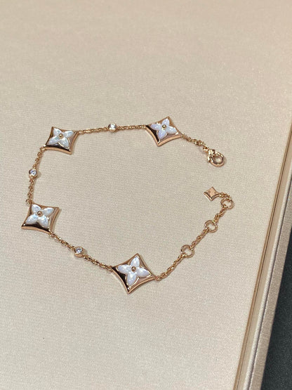 [Panda Jewelry]STAR 4 MOTIF MOP DIAMOND PINK GOLD BRACELET