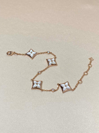 [Panda Jewelry]STAR 4 MOTIF MOP DIAMOND PINK GOLD BRACELET