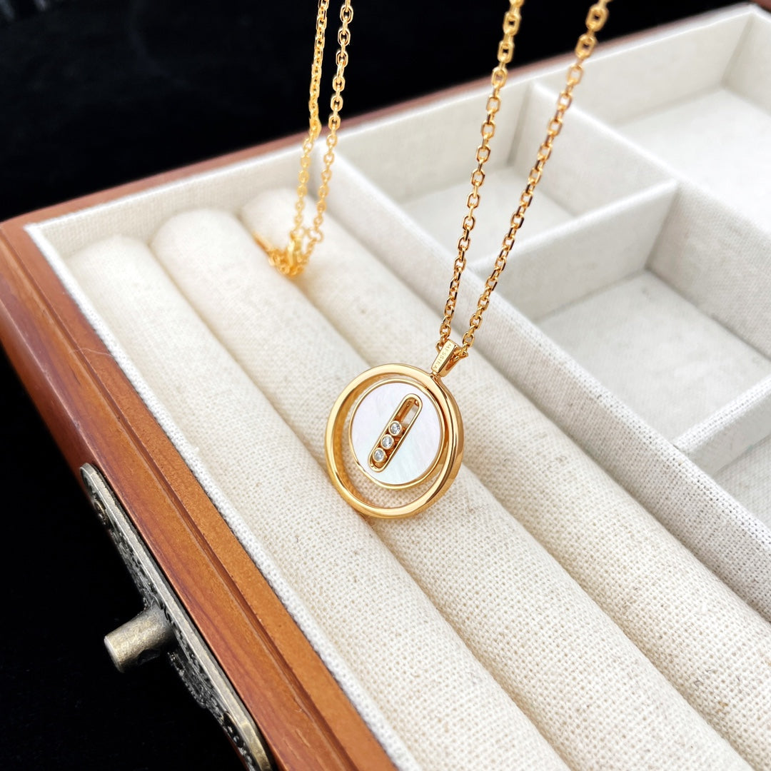 [Panda Jewelry]LUCKY MOVE MOP PINK GOLD NECKLACE