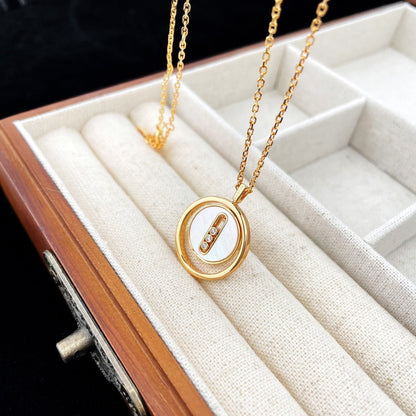 [Panda Jewelry]LUCKY MOVE MOP PINK GOLD NECKLACE