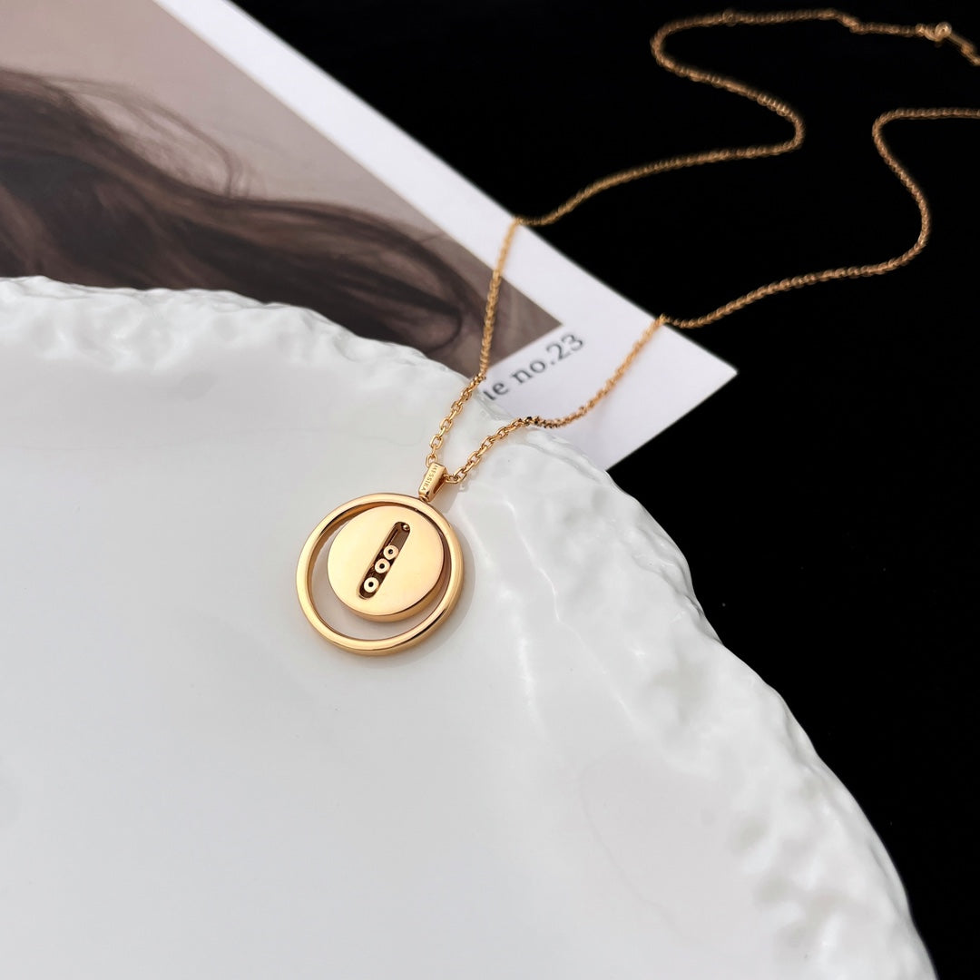 [Panda Jewelry]LUCKY MOVE MOP PINK GOLD NECKLACE