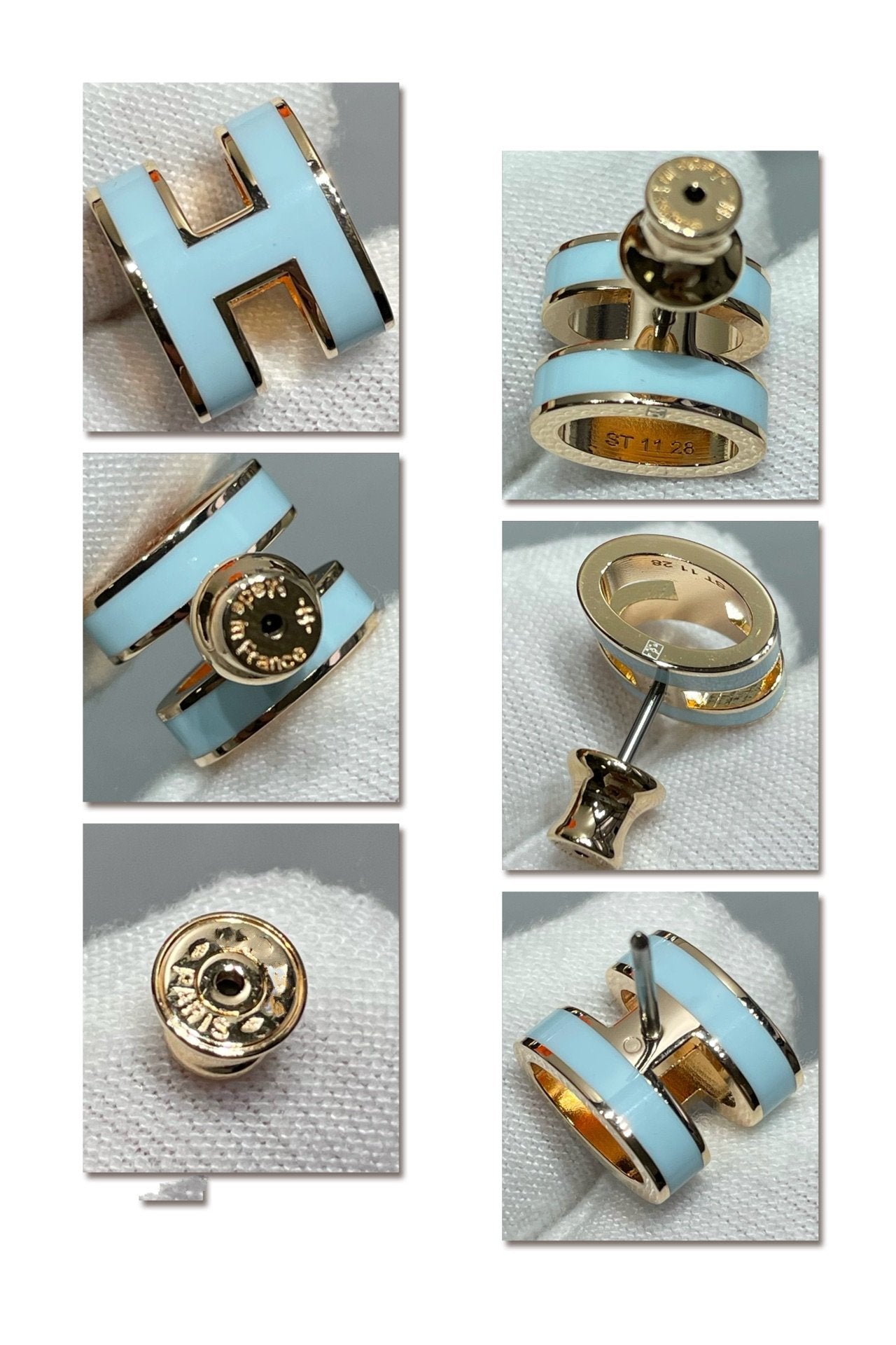 [Panda Jewelry]POP H SKY BLUE STUD EARRINGS