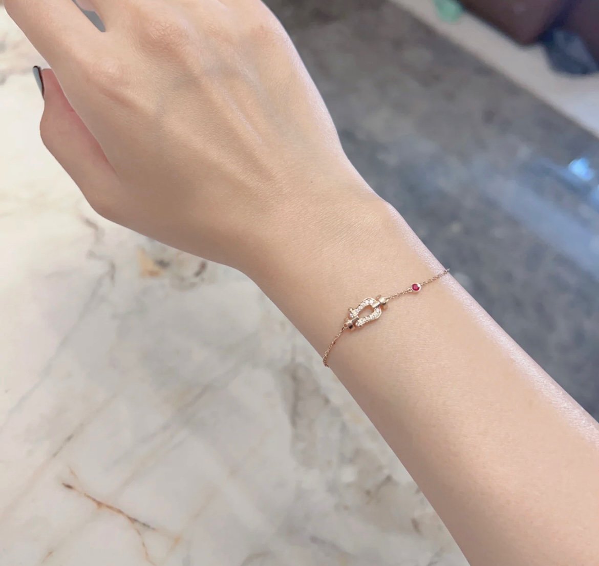 [Panda Jewelry]FORCE 10 DIAMOND CHAIN LINK PINK GOLD BRACELET