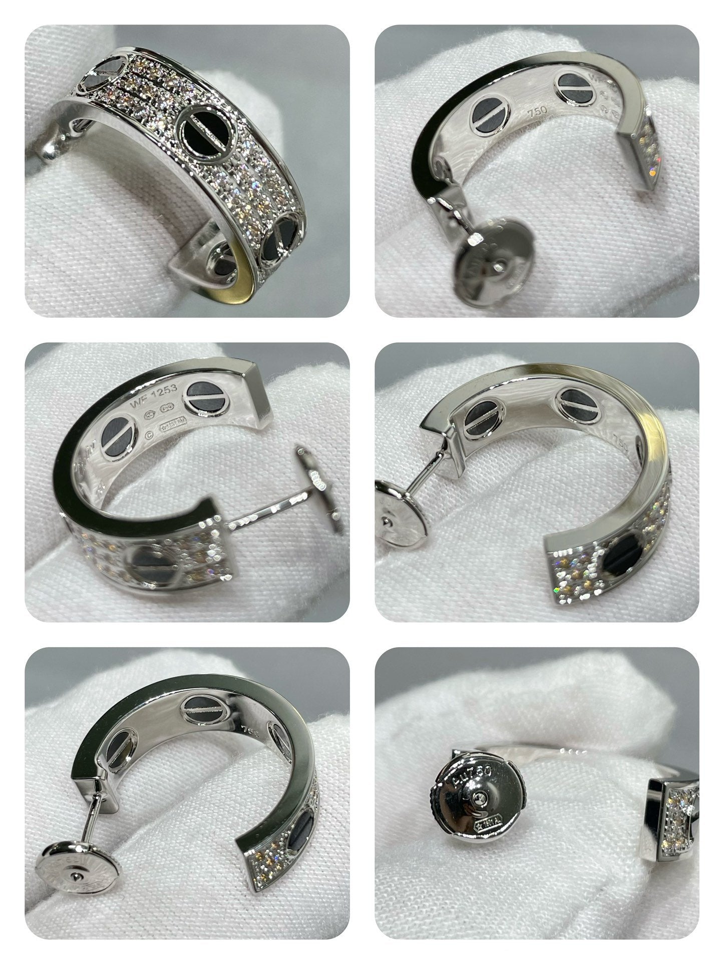 [Panda Jewelry]LOVE CERAMIC DIAMOND PAVED SILVER EARRINGS