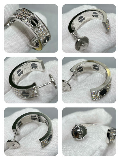 [Panda Jewelry]LOVE CERAMIC DIAMOND PAVED SILVER EARRINGS