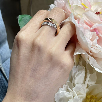 [Panda Jewelry]LOVE PINK GOLD SILVER DIAMOND DOUBLE RING