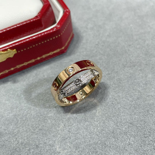 [Panda Jewelry]LOVE PINK GOLD SILVER DIAMOND DOUBLE RING