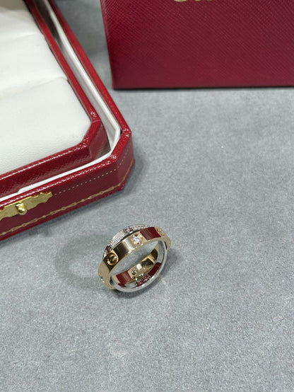 [Panda Jewelry]LOVE PINK GOLD SILVER DIAMOND DOUBLE RING