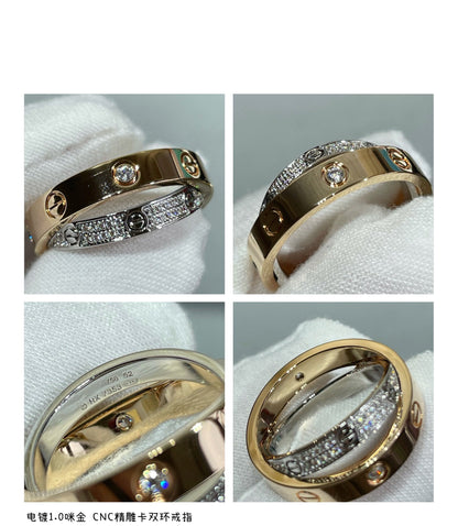 [Panda Jewelry]LOVE PINK GOLD SILVER DIAMOND DOUBLE RING