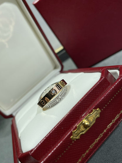 [Panda Jewelry]LOVE PINK GOLD SILVER DIAMOND DOUBLE RING