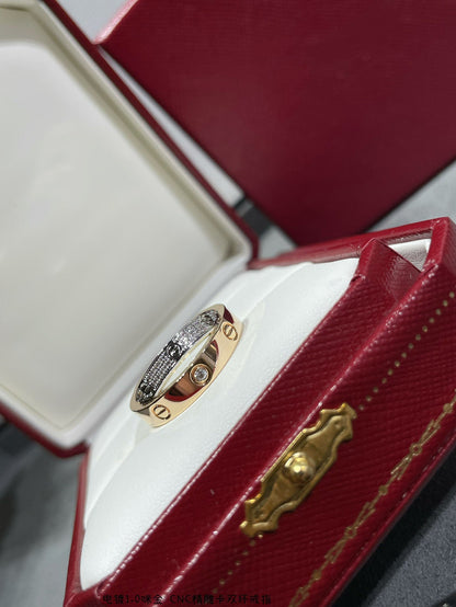 [Panda Jewelry]LOVE PINK GOLD SILVER DIAMOND DOUBLE RING