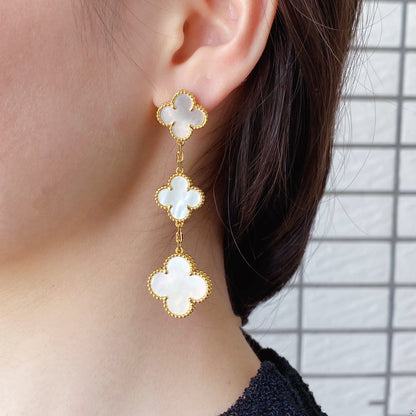 [Panda Jewelry]CLOVER MOP 3 MOTIFS GOLD EARRINGS
