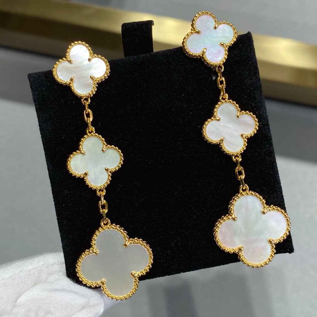 [Panda Jewelry]CLOVER MOP 3 MOTIFS GOLD EARRINGS
