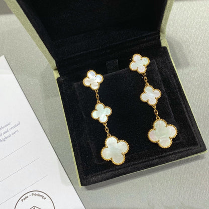 [Panda Jewelry]CLOVER MOP 3 MOTIFS GOLD EARRINGS