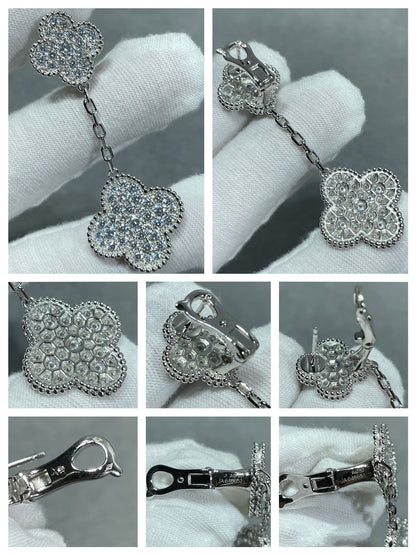 [Panda Jewelry]CLOVER 2 MOTIFS DIAMOND PAVED SILVER EARRINGS