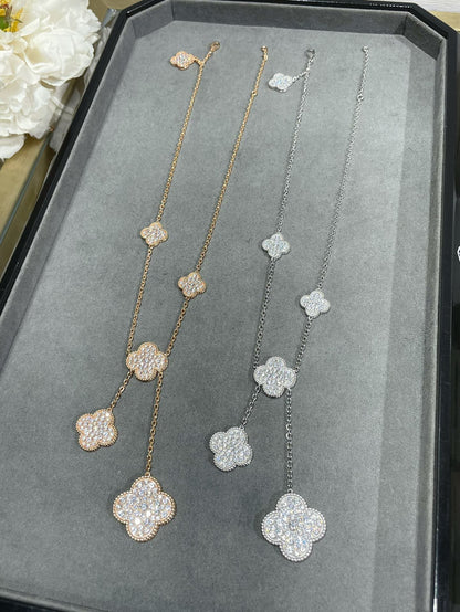 [Panda Jewelry]CLOVER 6 MOTIF DIAMOND PAVED NECKLACE