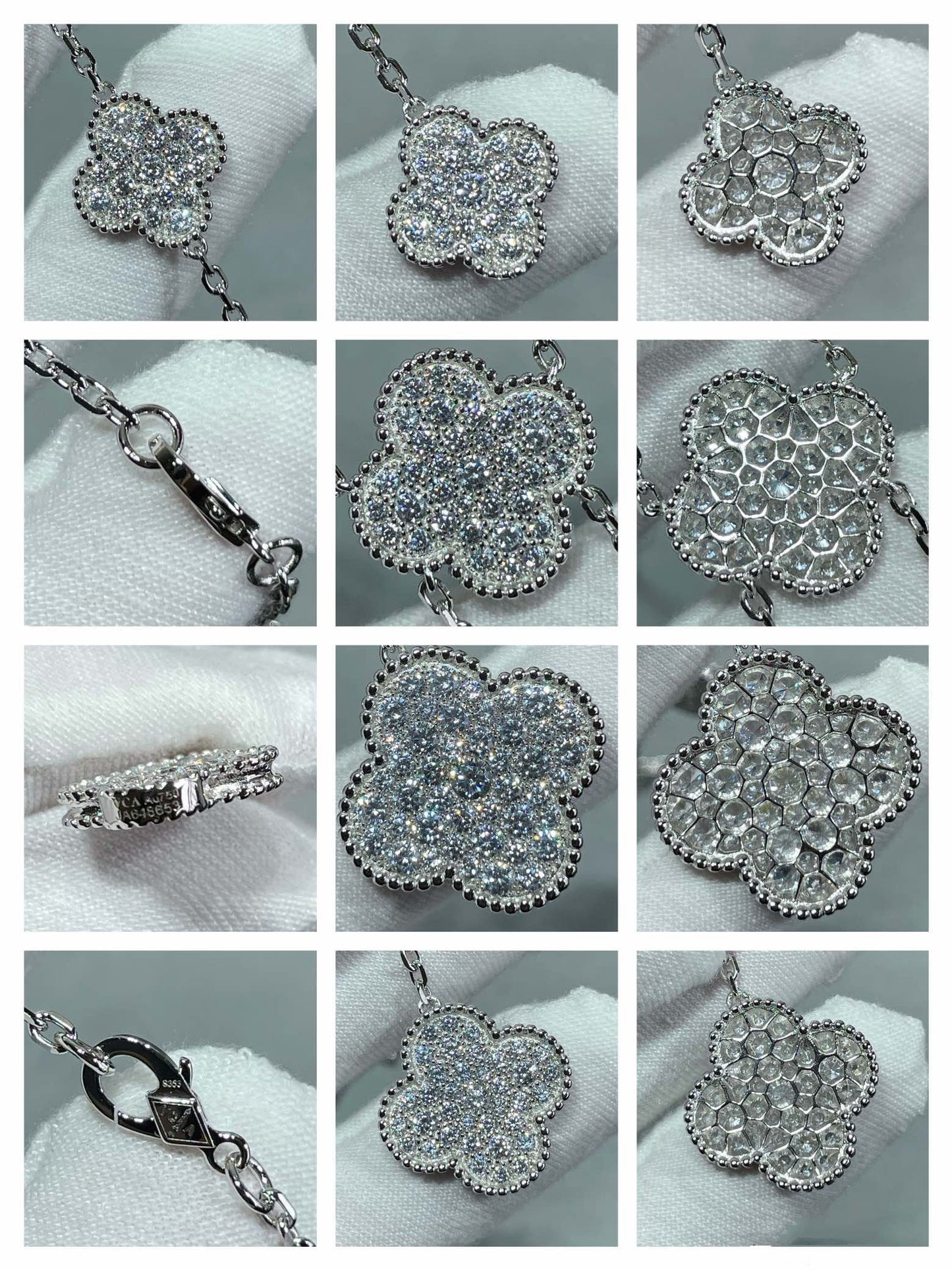[Panda Jewelry]CLOVER 6 MOTIF DIAMOND PAVED NECKLACE