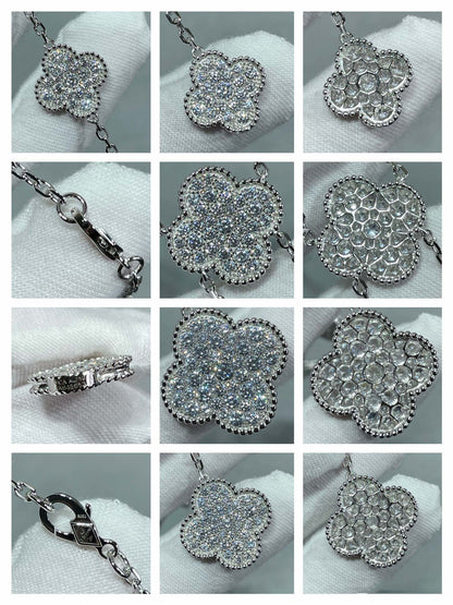 [Panda Jewelry]CLOVER 6 MOTIF DIAMOND PAVED NECKLACE
