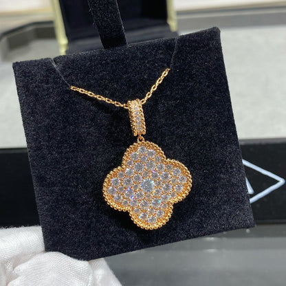 [Panda Jewelry]CLOVER 25MM LARGE PEDANT DIAMOND PAVED LONG NECKLACE