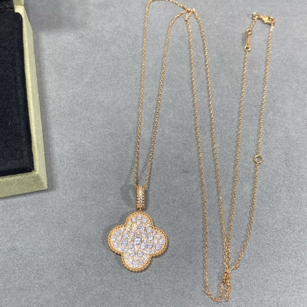 [Panda Jewelry]CLOVER 25MM LARGE PEDANT DIAMOND PAVED LONG NECKLACE