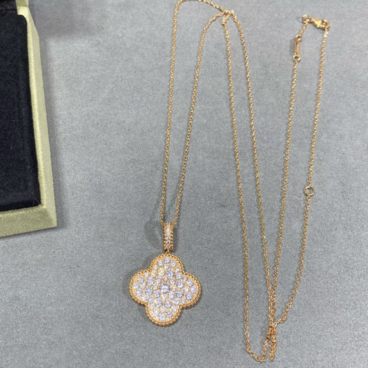 [Panda Jewelry]CLOVER 25MM LARGE PEDANT DIAMOND PAVED LONG NECKLACE