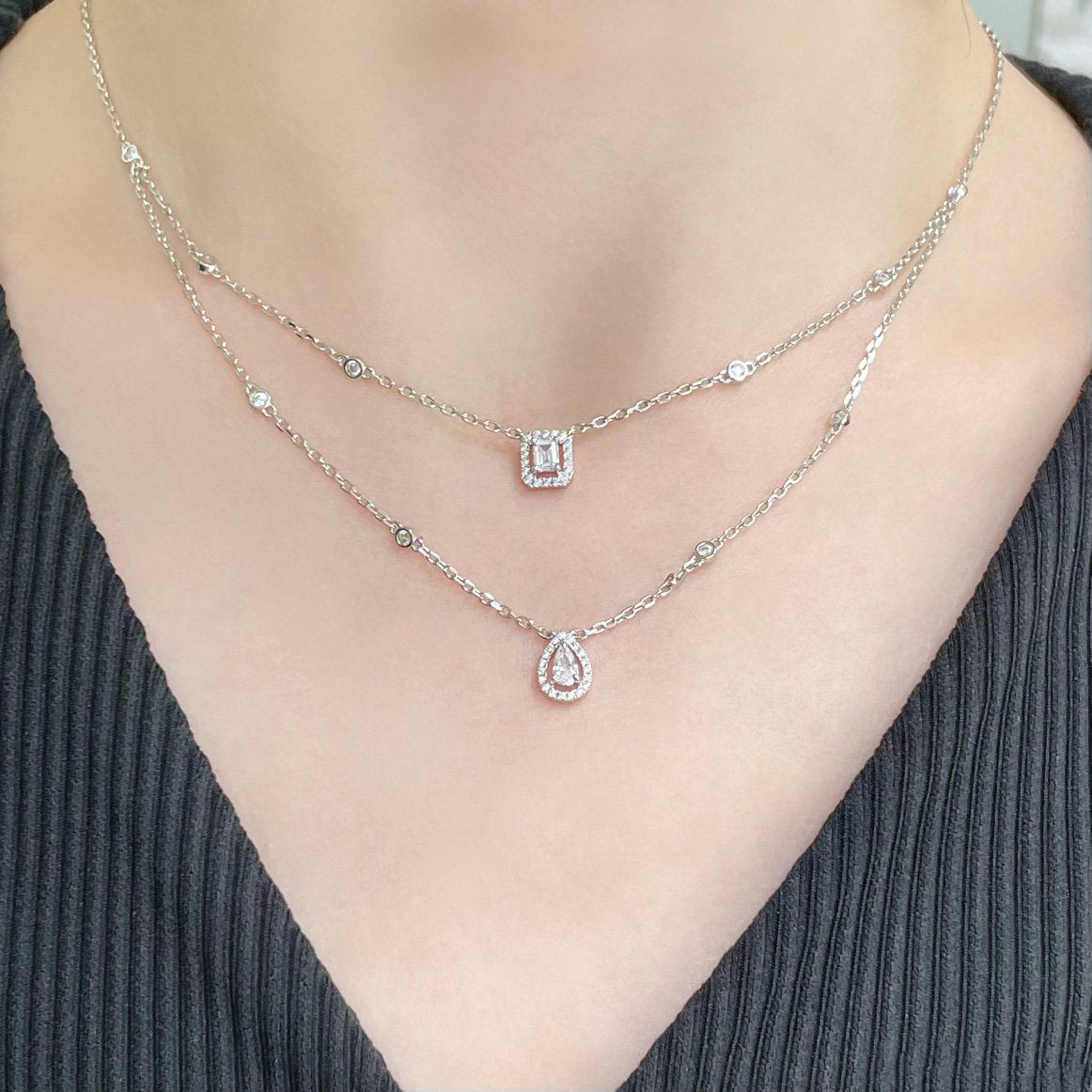 [Panda Jewelry]MY TWIN 2 ROW DIAMOND NECKLACE